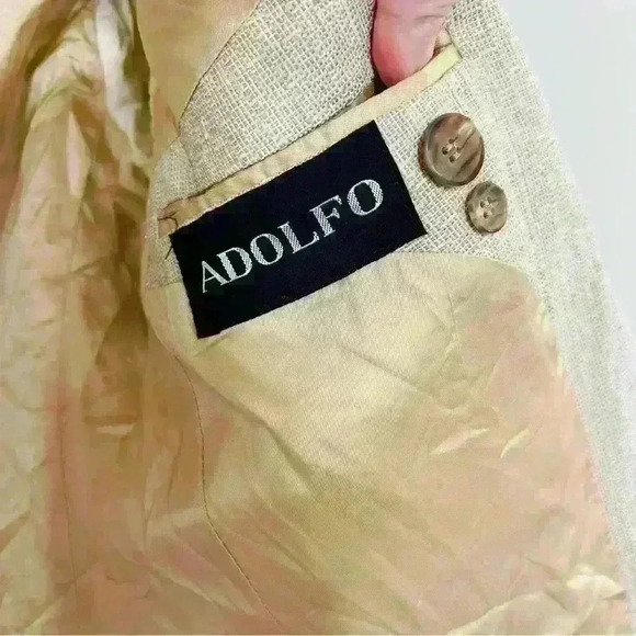 Adolfo Silk And Wool Ivory Beige Blazer Suit Sport Jacket For Men - Picture 3 of 4